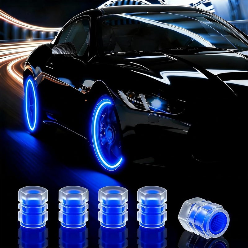 MUMUMAB 20 Pcs Glow in The Dark Tire Valve Caps Fluorescent Tire Valve Stem Caps, Cool Car Present for Universal Decoration Accessories for Car SUV Bicycle Motorcycles Trucks (Blue) - Image 1